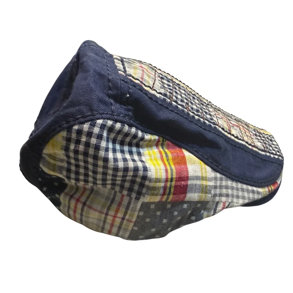 Yangguan Patchwork Flat Cap Navy Blue Plaid Ivy Newsboy Hat Mixed Pattern Star